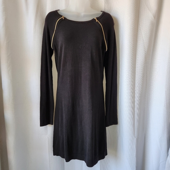 Seraphine Dresses & Skirts - Seraphine Black Long Sleeve Maternity Sweater Dress Size 6 With Gold Accents
